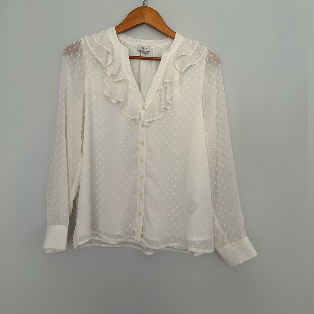 J. Crew Ivory Blouse with Textured Dots